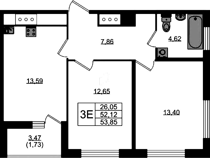 2-комнатная квартира 53.85 м², 9/10 эт., ЖК «UP! Квартал Новый Московский»